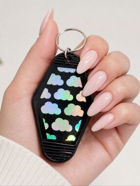 Set of 2 Handmade Holographic Cloud Motel Keychains Retro Vaporwave Duo Pair